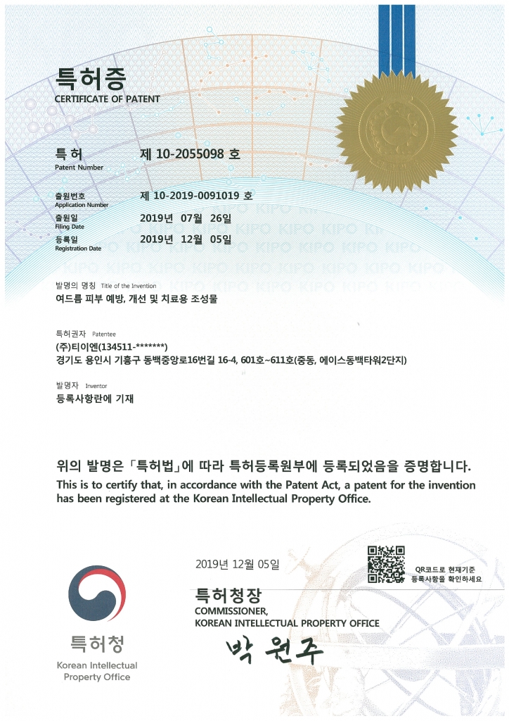 Patent No. 10-2055098
